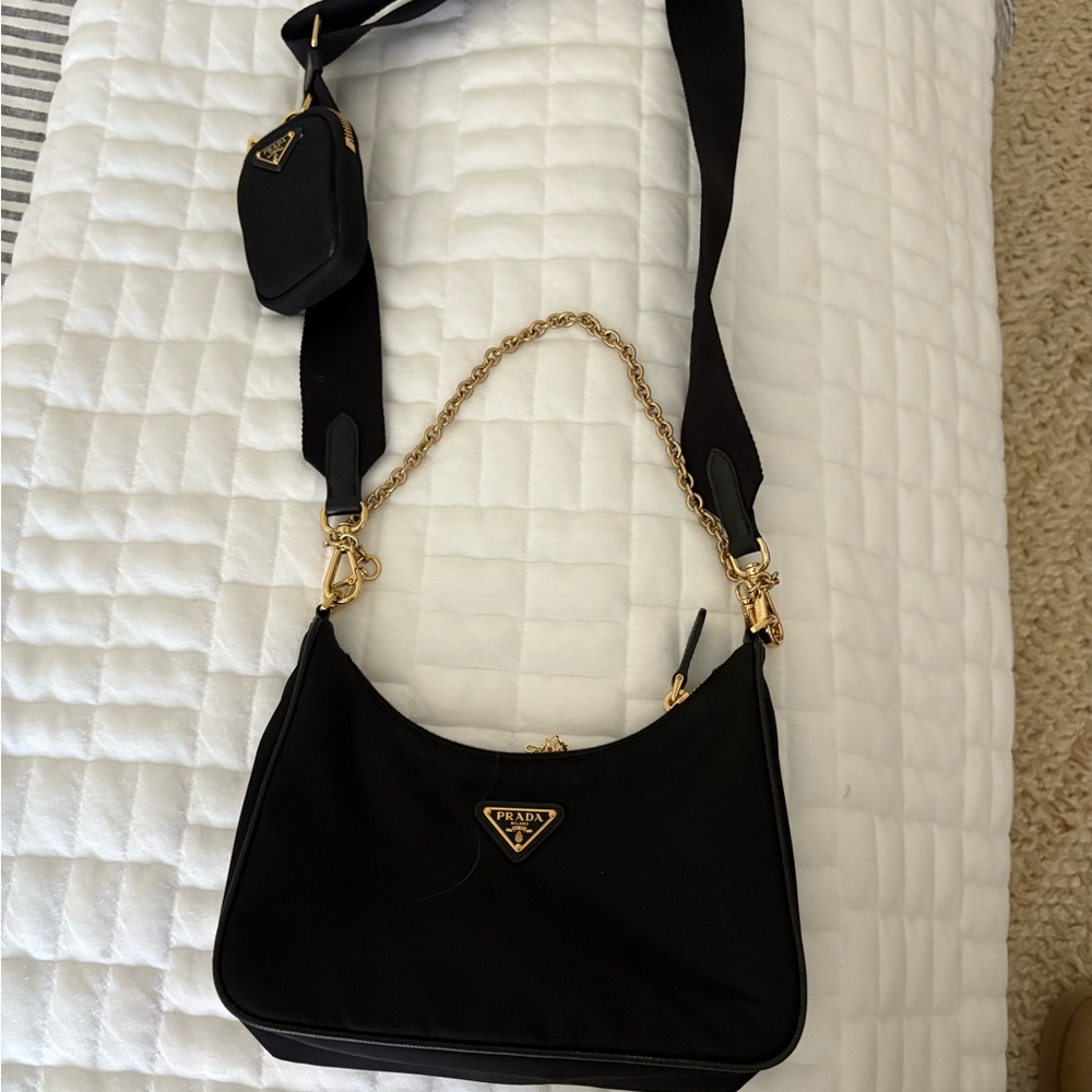 Prada Black and Gold Chain Shoulder Bag